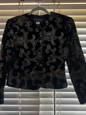Vintage Norton McNaughton Petite Black Velvet Jacket with PaisleyEmbroidery